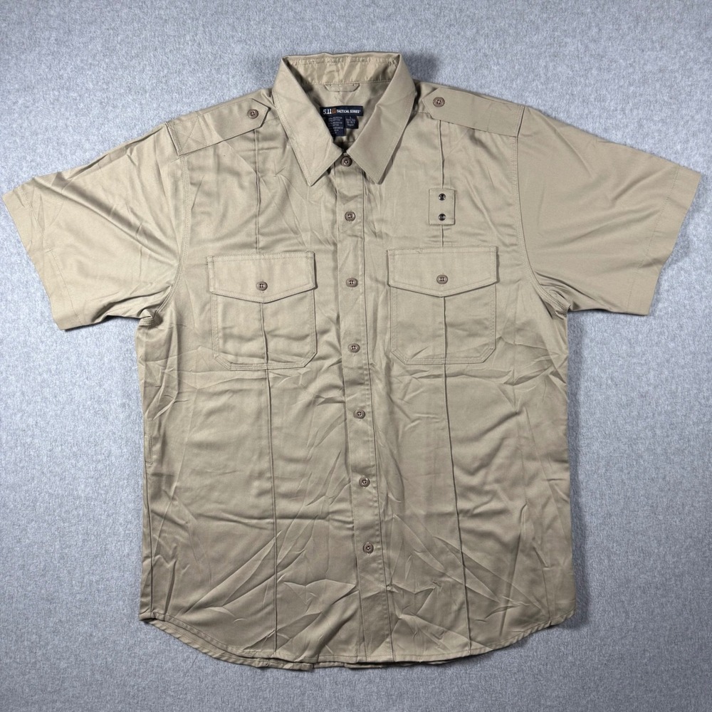 5.11 Tactical Series Men Large Tan Short Sleeve Uniform Shirt PTV 204533 71183
